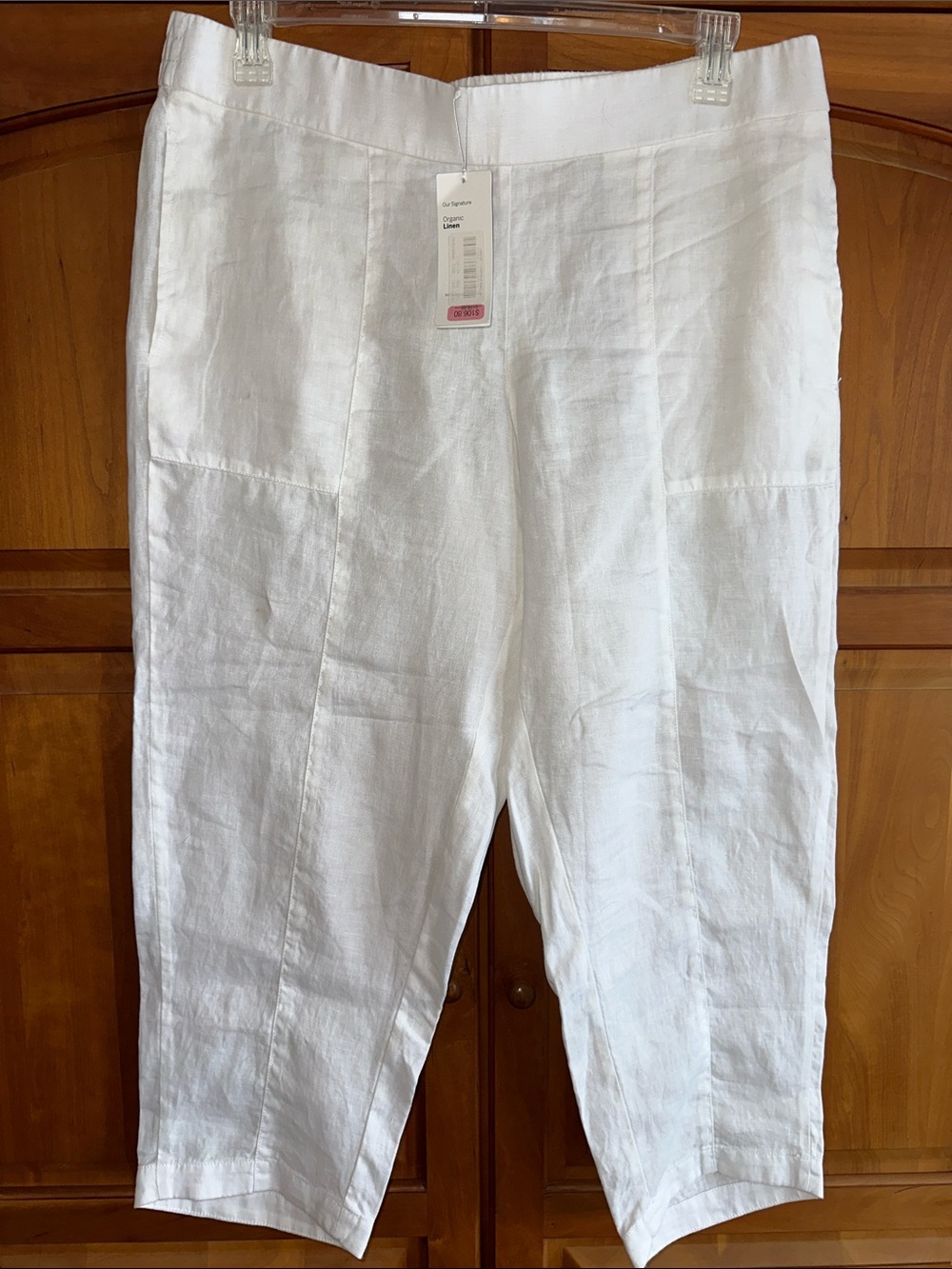 Women's  White Organic Linen Casual Pants, NWT, Size L/G